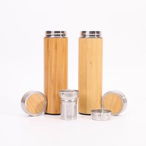 Sleek 450ml Bamboo Stainless Steel Thermos | Elegant & Sustainable Drinkware