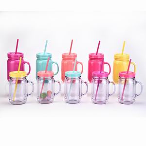 Colorful 20oz Double-Layer Plastic Mason Jar Mugs with Straws | Perfect for Summer Drinks