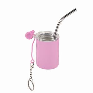 3 oz Mini Tumbler with Keychain - Stainless Steel Insulated Travel Cup with Straw