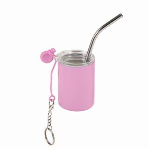 2 oz Mini Tumbler with Keychain - Stainless Steel Insulated Travel Cup with Straw