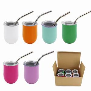 2oz Mini Stainless Steel Egg Type Tumbler with Straw - Double Wall Insulated Cup