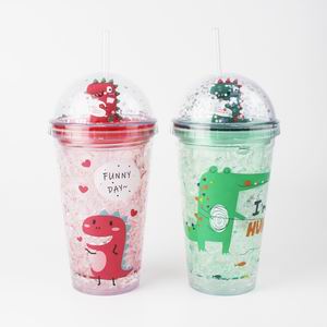 450ml Double Wall Plastic Straw Cup with Gel - Cartoon Character Lid