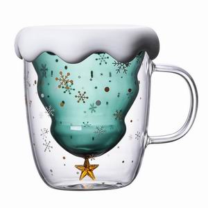 Christmas Tree Glass Coffee Mug | Double Wall Holiday Cup